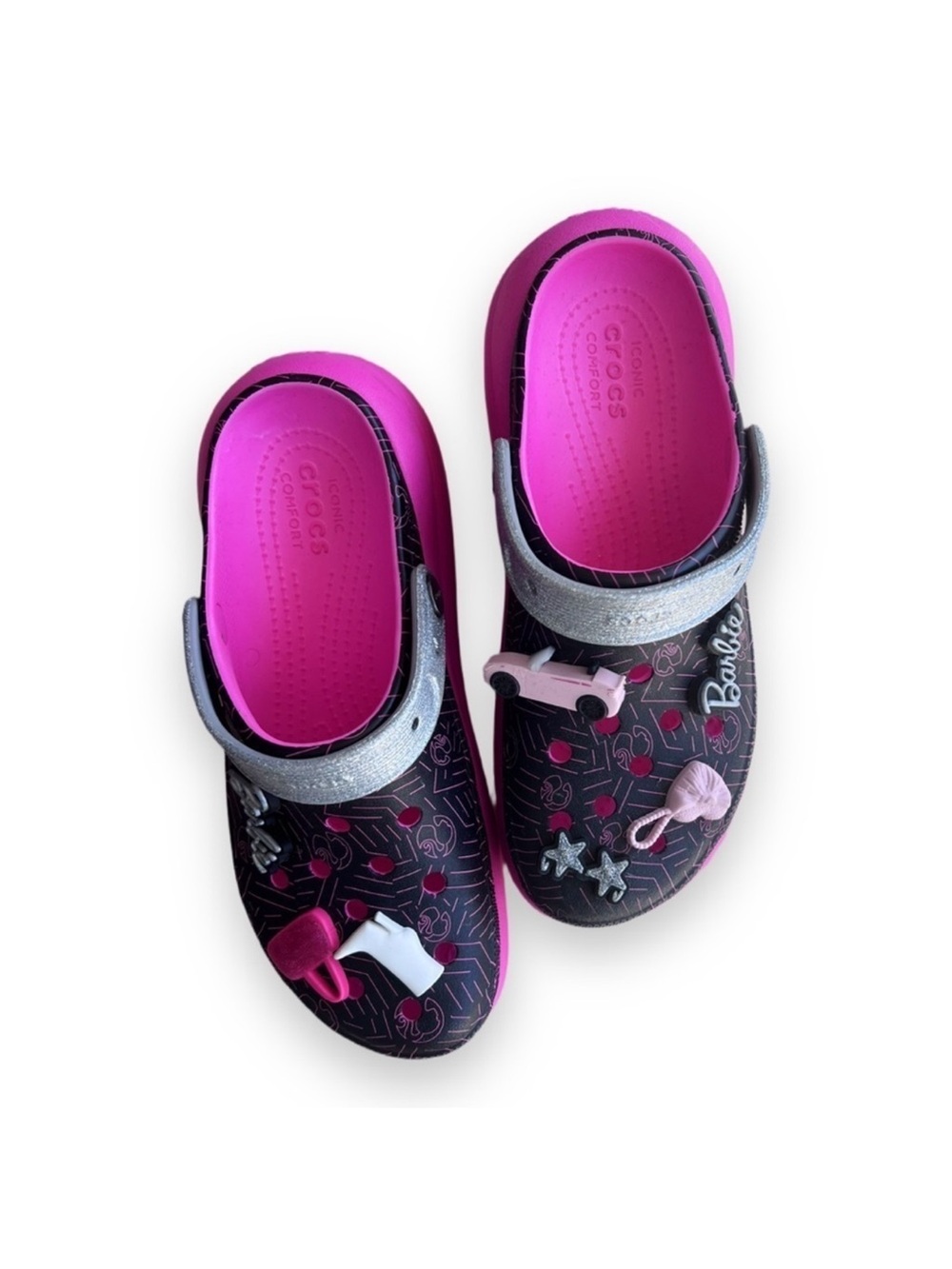 CROCS Black & Pink Barbie-Themed Clogs with Glitter Strap